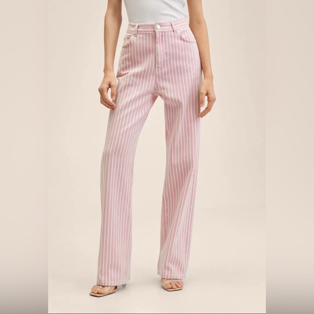 Mango Pink and White striped jeans